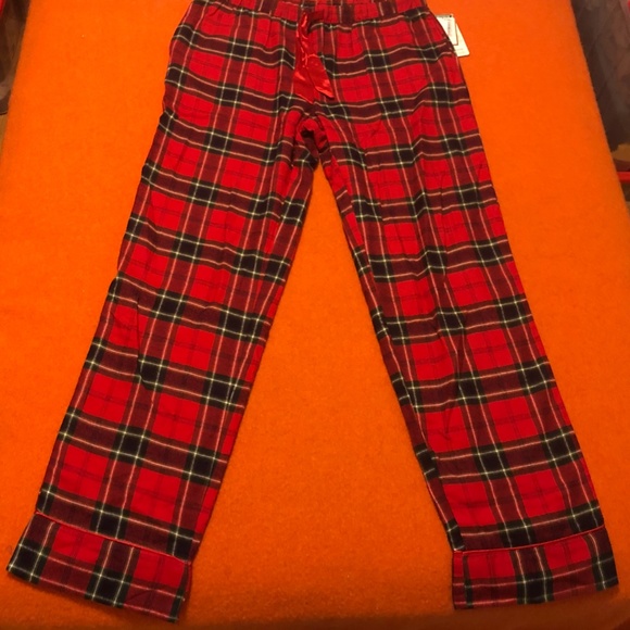 Red tartan organic cotton cabin lounge check pants NWT - Picture 2 of 11